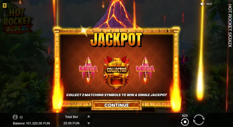 Hot Rocket 5x 3x 2x - merkezde roket toplayıcı ile Jackpot Spins başlatma