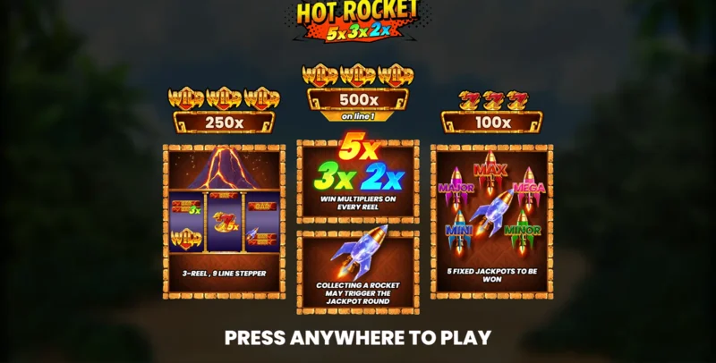 Hot Rocket 5x 3x 2x - makaralar ve başlatma düğmesiyle ana menü